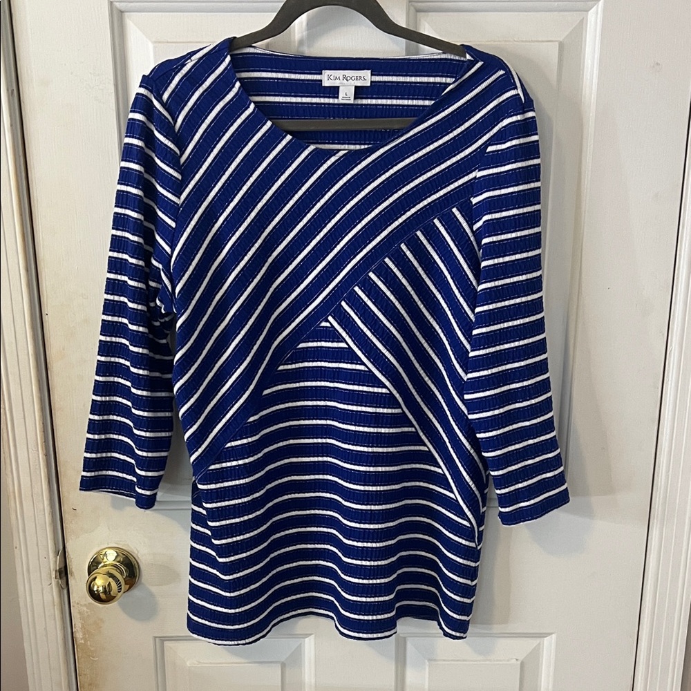 Kim Rogers Blue & White Diagonal Stripe Knit Tunic